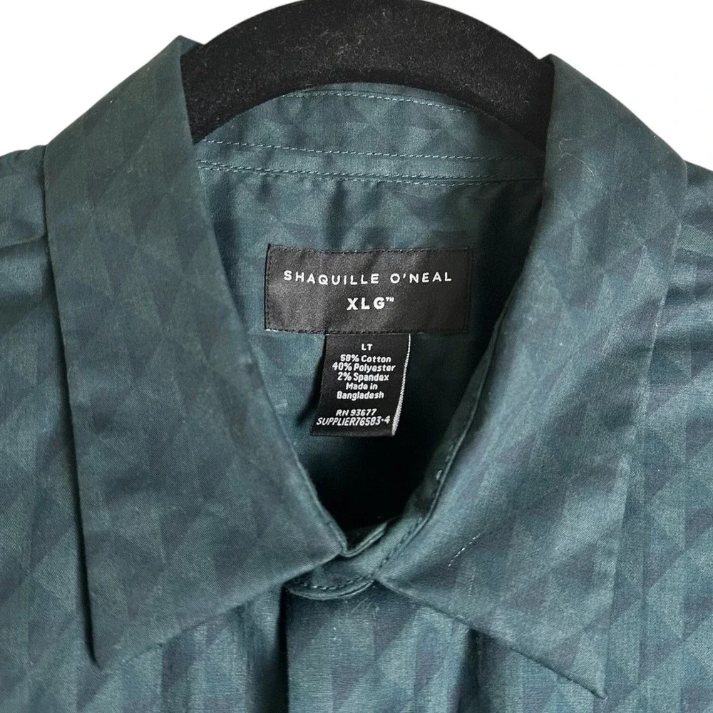 Shaquille O'Neal XLG Button Down Shirt Mens LT Green Diamond Geometric‎ Tall NWT